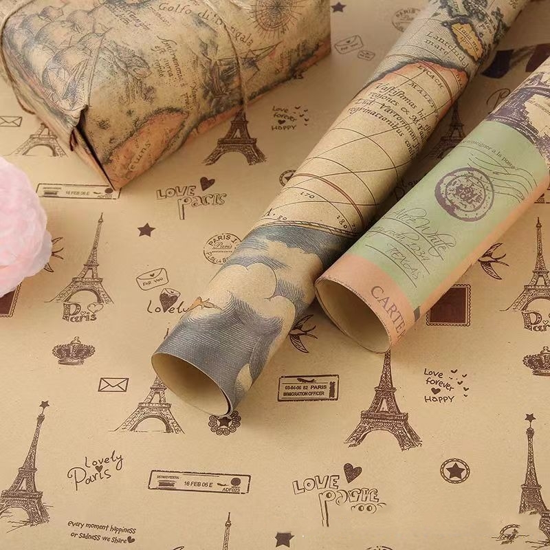 Винтажная упаковочная бумага с – обзор и цена Flower Wrap Kraft