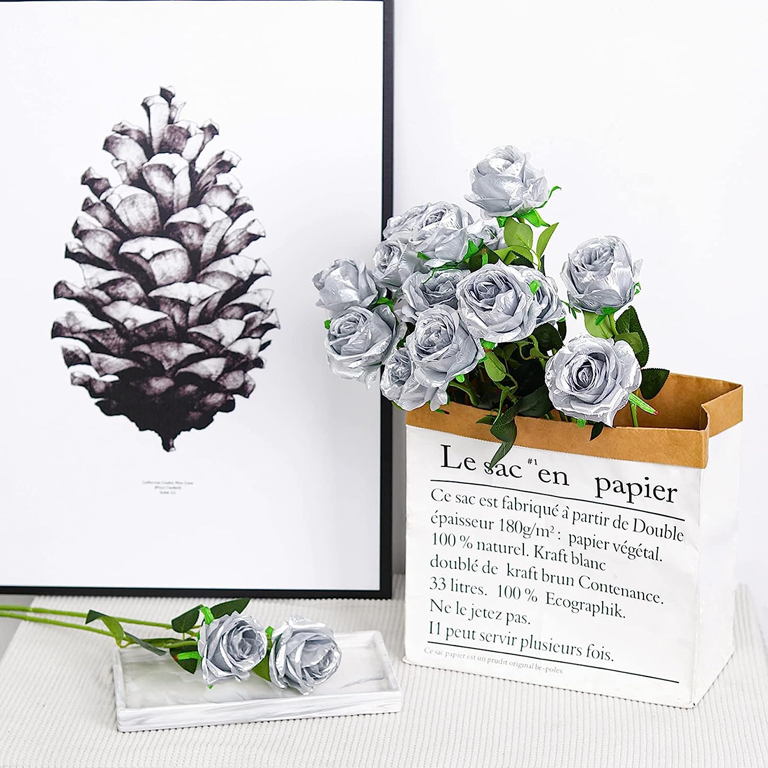 Искусственная серебряная роза  – обзор и цена Dried Flower Bunch
